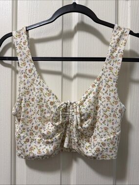 Forever 21 Floral Crop Top - Cream and Green